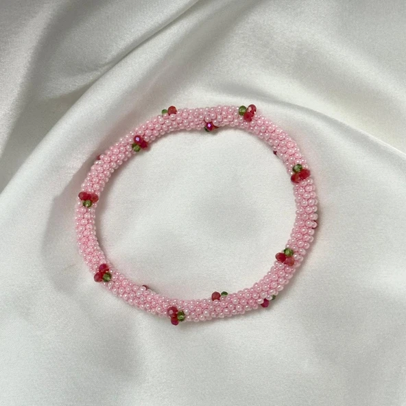 Pofuduk Kiraz El İşçiliği Kadın Bileklik BLK1 Pembe Renk 19cm Takı ürün görseli