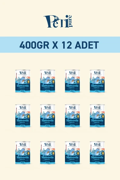 Petipure Somonlu Yaş Konserve Yetişkin Kedi Maması, Jöle İçinde Parça Etli, 400 gr x 12 Adet - 2