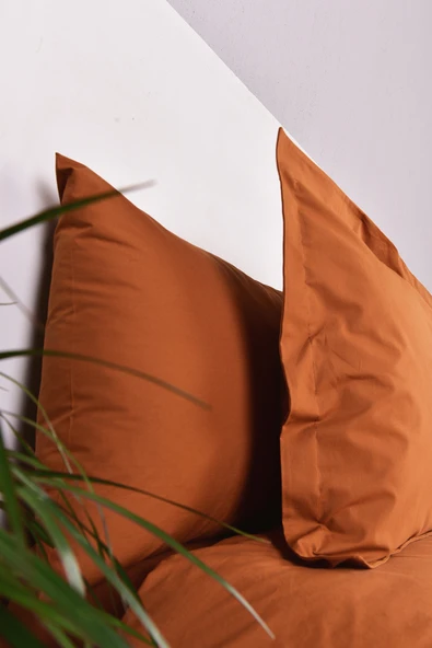 Yaprak İşlemeli Çift Kişilik Yatak Örtülü Nevresim Takımı Taba %100 Pamuk - Resim 5