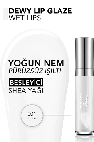 Flormar Dewy Lip Glaze Parlak & Dolgun Görünüm Veren Yapışmayan Dudak Parlatıcısı 001 WET LPS - Resim 5