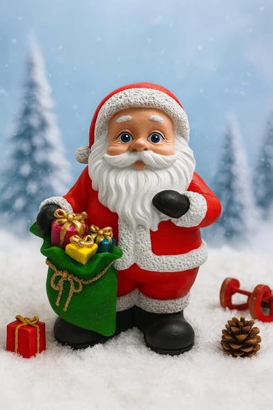 Noel Baba Figürlü Yılbaşı Christmas Şık Renkli Dekoratif El Yapımı Süs Polyester Hediye Biblo 25 Cm - Resim 3