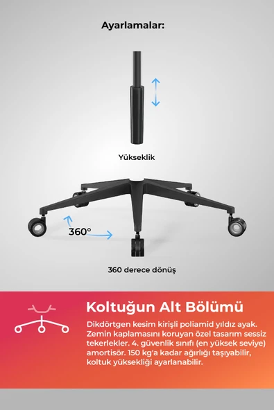 Samurai Ergonomik Koltuk | Bel Destekli, Tekerlekli, Krom Ayaklı, Boyun Destekli Ofis Koltuğu - 30.3.15.2 - 4