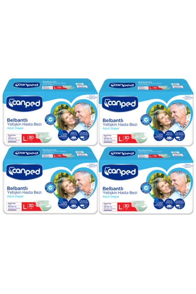 Bel Bantlı L-Büyük Boy Yetişkin Hasta Bezi 30'LU 4 PAKET ürün görseli