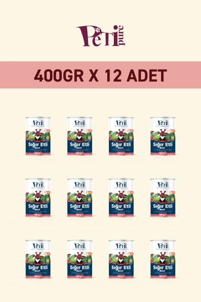 Petipure Sığır Etli Yaş Konserve Yavru Köpek Maması, Jöle İçinde Parça Etli, 400 gr x 12 Adet - 2
