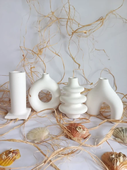 4 LÜ BOHEM GRUP VAZO SETİ BEYAZ DEKOR ürün görseli 1