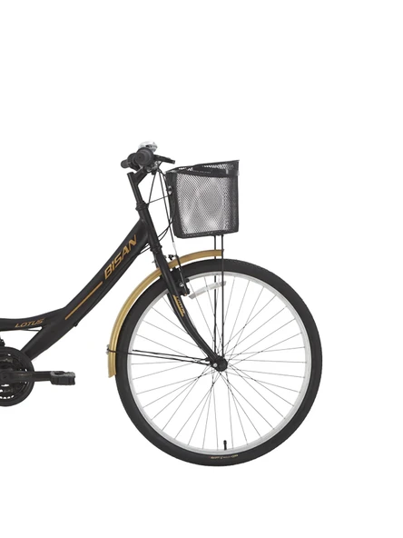 Bisan Lotus 26 V Fren 21 Vites 26 Jant Kadın Şehir Bisikleti Mat Siyah Gold 44 Kadro - Resim 2