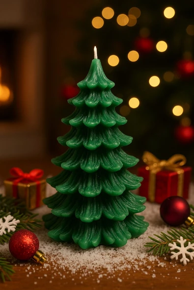 3’lü Yılbaşı Temalı Masa ve Ev Dekoru Noel Baba Kozalak ve Çam Ağacı Temalı Mum Yılbaşı Hediye Seti - Resim 7