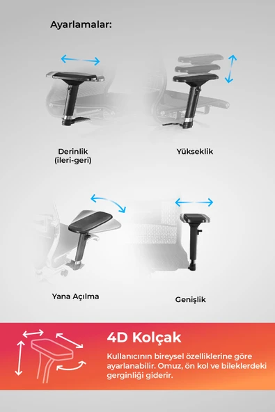 Samurai Ergonomik Koltuk | Bel Destekli, Tekerlekli, Krom Ayaklı, Boyun Destekli Ofis Koltuğu - 30.3.15.2 - 5