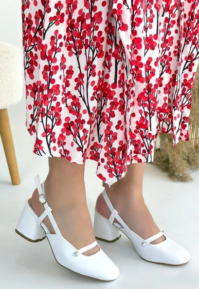 Jecci Beyaz Cilt Topuklu Ayakkabı - Resim 3