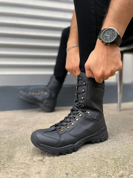 JET-999 Strike Bağcıklı Ortopedik Taban Günlük Cilt Erkek Askeri Postal Bot CST Siyah - Resim 3