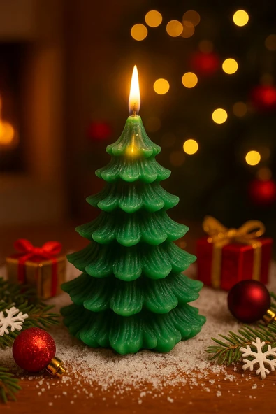 3’lü Yılbaşı Temalı Masa ve Ev Dekoru Noel Baba Kozalak ve Çam Ağacı Temalı Mum Yılbaşı Hediye Seti - Resim 6