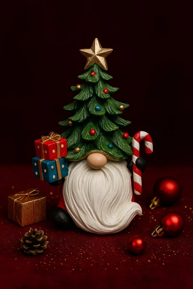 Noel Baba Sakallı Çam Ağacı Figürlü Yılbaşı Christmas El Yapımı Süs Polyester Hediye Biblo 19 Cm - Resim 3