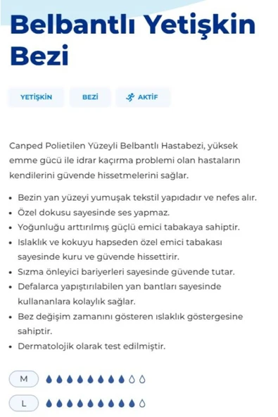 Bel Bantlı L-Büyük Boy Yetişkin Hasta Bezi 30'LU 4 PAKET - Resim 2