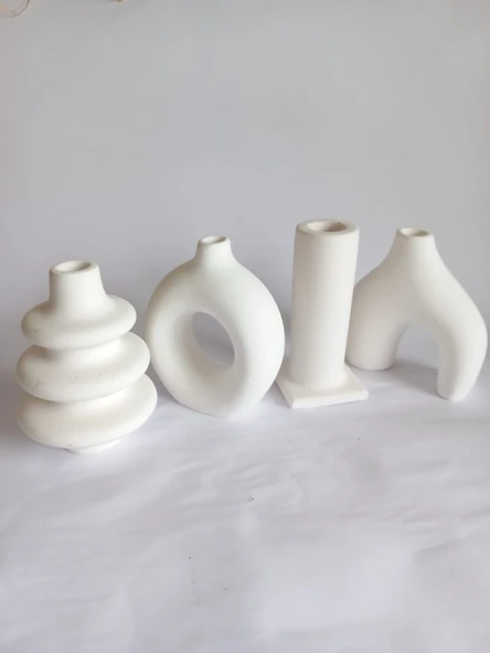 4 LÜ BOHEM GRUP VAZO SETİ BEYAZ DEKOR - Resim 2