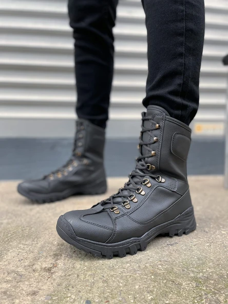 JET-999 Strike Bağcıklı Ortopedik Taban Günlük Cilt Erkek Askeri Postal Bot CST Siyah - Resim 2