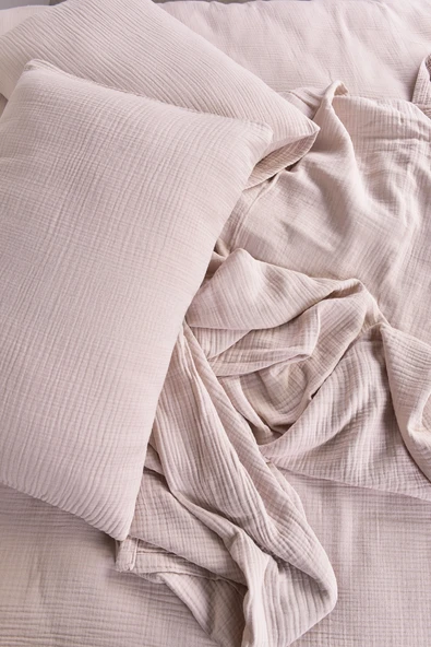 Müslin Çift Kişilik Nevresim Takımı Bej - Resim 4