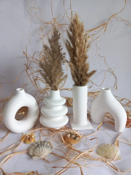 4 LÜ BOHEM GRUP VAZO SETİ BEYAZ DEKOR - Resim 4