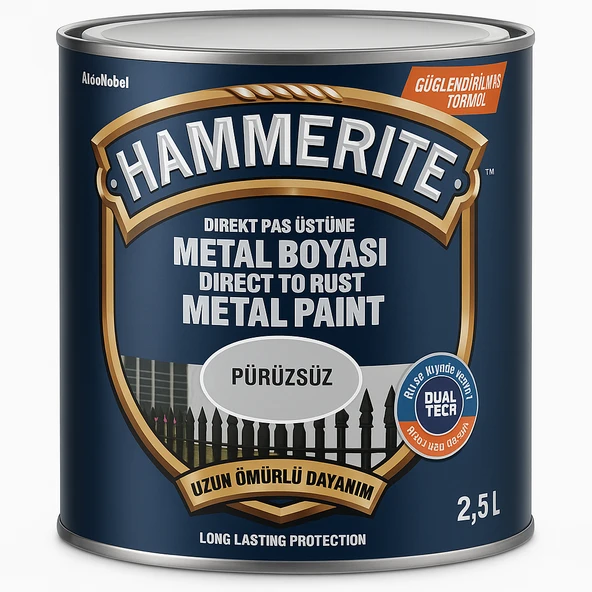 Hammerite Astarsız Boyasız Paslı Yüzey Metal Boyası Pürüzsüz Gümüş  2,5 L ürün görseli