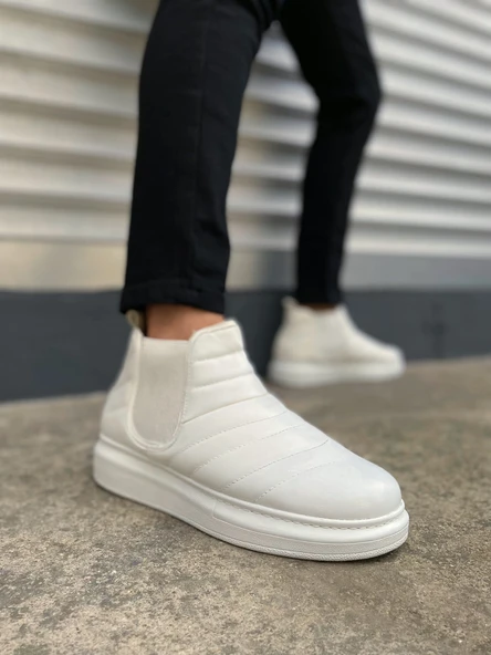 JET-205 Boston Bağcıksız Ortopedik Taban Cilt Erkek Spor Bot CBT - Beyaz ürün görseli