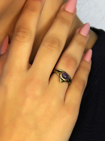 Doğal Taş Ametist Doğal Taşlı Antik Model Kadın Ayarlanabillir Yüzük euy72amt ürün görseli