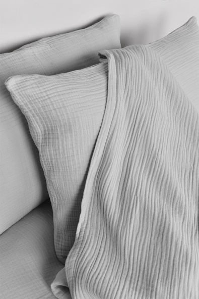 Müslin Çift Kişilik Nevresim Takımı Gri ürün görseli