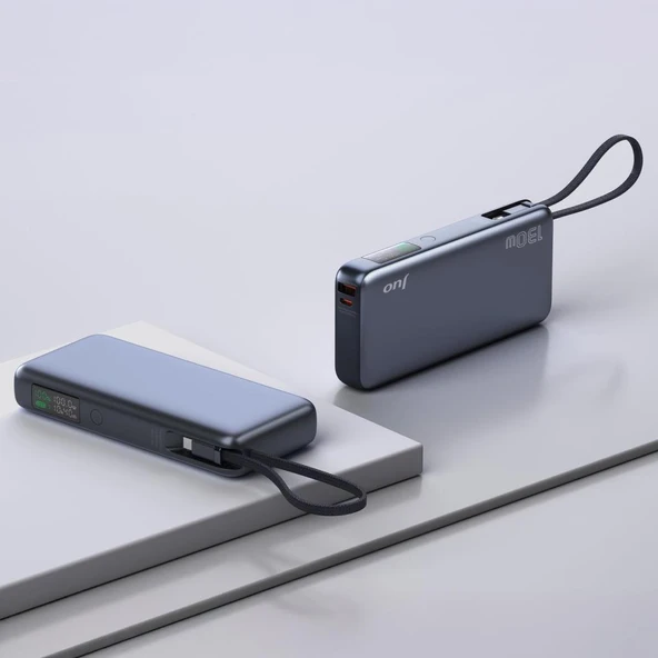 Juo 20000 mAh 130W LED Ekranlı Usb-A + Type-C Kablolu Powerbank Taşınabilir Hızlı Şarj Cihazı - Siyah Teşhir - 4