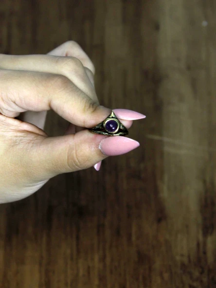 Doğal Taş Ametist Doğal Taşlı Antik Model Kadın Ayarlanabillir Yüzük euy72amt - Resim 3