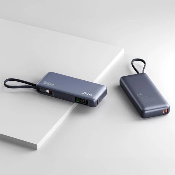 Juo 20000 mAh 130W LED Ekranlı Usb-A + Type-C Kablolu Powerbank Taşınabilir Hızlı Şarj Cihazı - Siyah Teşhir - 2