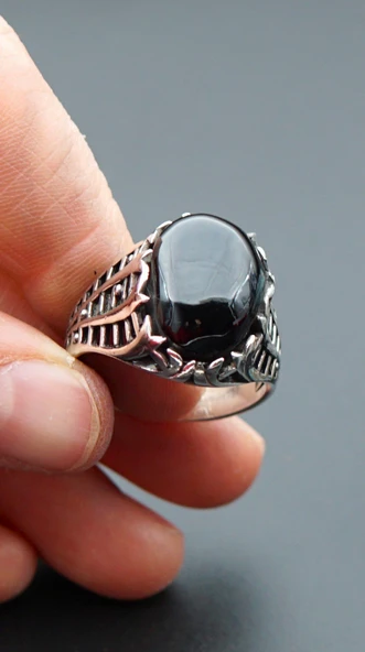 925 Ayar Gümüş Erkek  Oltu Taşı Yüzük sy00094 - Resim 4