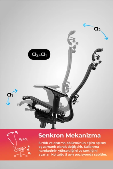 Samurai Ergonomik Koltuk | Bel Destekli, Tekerlekli, Krom Ayaklı, Boyun Destekli Ofis Koltuğu - 30.3.15.2 - 3