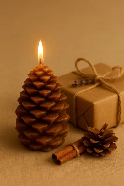 Romantik Ortam Işığı Rustik Dekor Kozalak Şekilli Mum El Yapımı Doğal Çam Kozalağı Mum Hediye 10x7CM