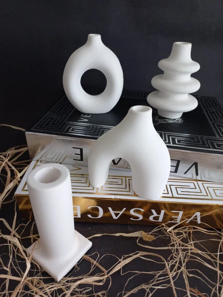 4 LÜ BOHEM GRUP VAZO SETİ BEYAZ DEKOR - Resim 3