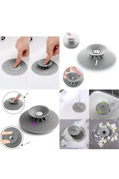 Çok Amaçlı Lavabo Gider Tıkacı | Silikon Süzgeç ve Tıpa | Mutfak, Banyo, Küvet Uyumlu - Resim 2