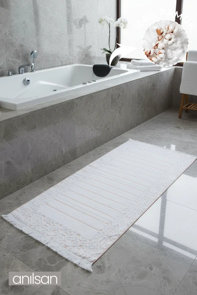 Aflora Beyaz-Turuncu Ayak Havlusu - 60x130Cm, 690Gr, %100 Pamuk, Spa Ve Otel Banyo Paspası, Günlük Kullanıma Uygun