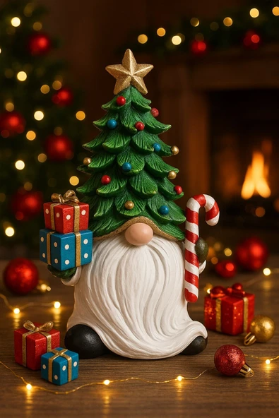 Noel Baba Sakallı Çam Ağacı Figürlü Yılbaşı Christmas El Yapımı Süs Polyester Hediye Biblo 19 Cm ürün görseli