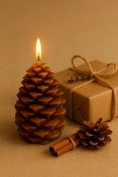 3’lü Yılbaşı Temalı Masa ve Ev Dekoru Noel Baba Kozalak ve Çam Ağacı Temalı Mum Yılbaşı Hediye Seti - Resim 4