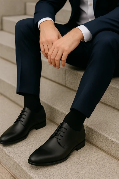 Alfa %100 Deri Damatlık Erkek Ayakkabı 7 Cm Gizli Topuklu Boy Uzatan - Mat/Rugan - Resim 8