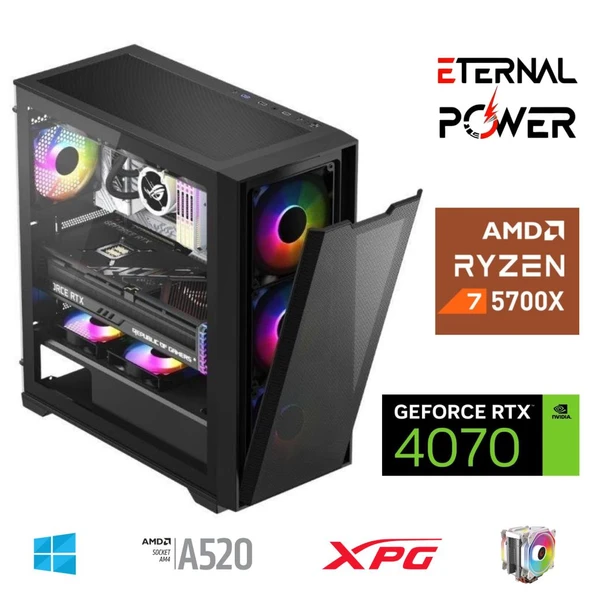 E.POWER RYZEN 7 5700X 32G DDR4 1TB M.2 RTX4070 A520 M750W