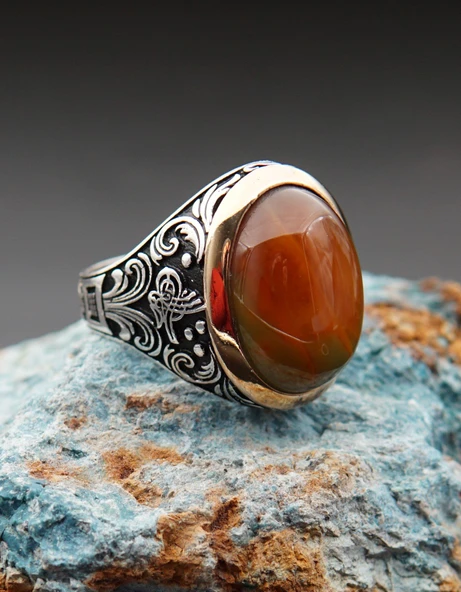 925 Ayar Gümüş Erkek Akik Taşı Yüzük sy00093 ürün görseli 1