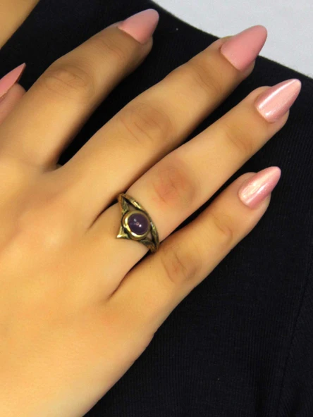 Doğal Taş Ametist Doğal Taşlı Antik Model Kadın Ayarlanabillir Yüzük euy72amt - Resim 2