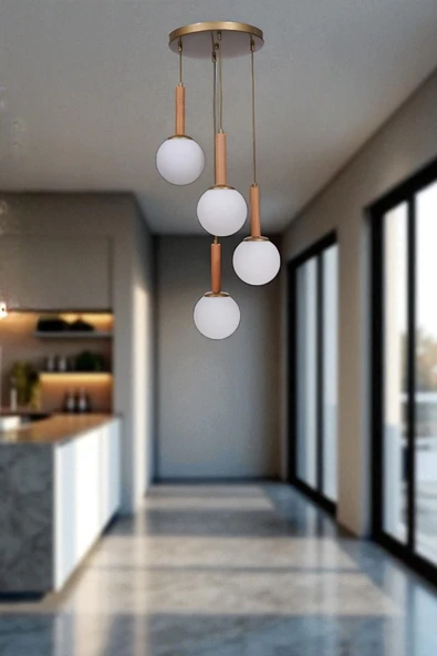 Lumexx IŞIL 4 LÜ TEPSİLİ NATUREL BEYAZ CAMLI SARKIT ürün görseli