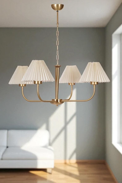 Lumexx APOLLO 4 LÜ ESKİTME PİLELİ KREM ABAJURLU AVİZE ürün görseli