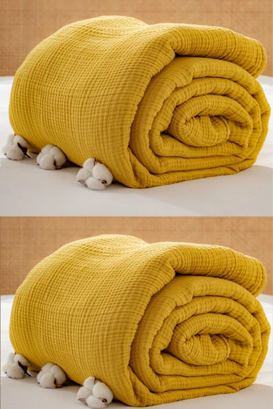 Rayme Textile Müslin Yatak Örtüsü Ultra Yumuşak Yüksek Kaliteli 4 Kat Muslin Pike (Tek Kişilik (240x280 cm) - Resim 4