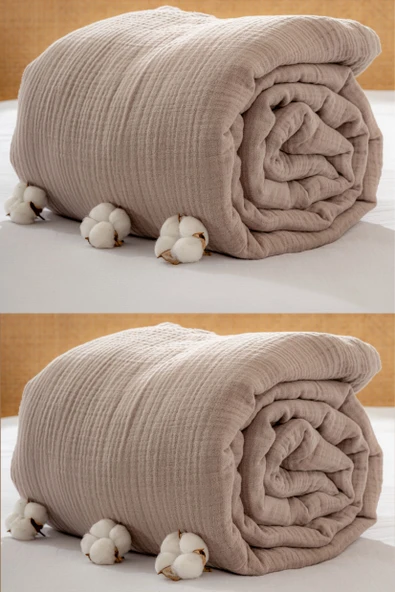 Rayme Textile Müslin Yatak Örtüsü Ultra Yumuşak Yüksek Kaliteli 4 Kat Muslin Pike (Tek Kişilik (240x280 cm) - Resim 6