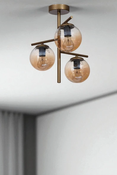 Lumexx TERRA 3 LÜ ESKİTME BAL CAMLI PLAFONYER AVİZE ürün görseli