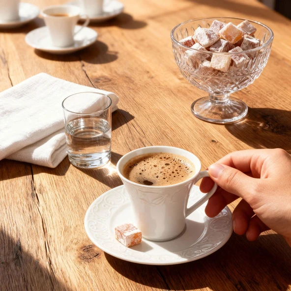 GÜRAL PORSELEN Bahar Dalı 6 Kişilik Kahve Fincan Takımı - Resim 7