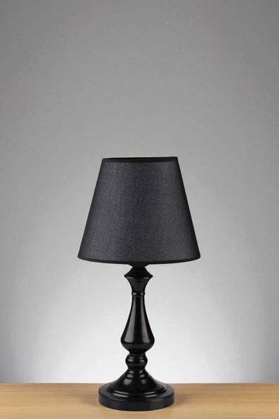 Lumexx MEGAN SİYAH PRAMİT HASIR SİYAH ABAJURLU MASA LAMBASI - Resim 2