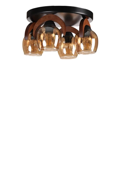 Lumexx HELENA 4 LÜ TEPSİLİ BAL CAMLI PLAFONYER AVİZE - Resim 2