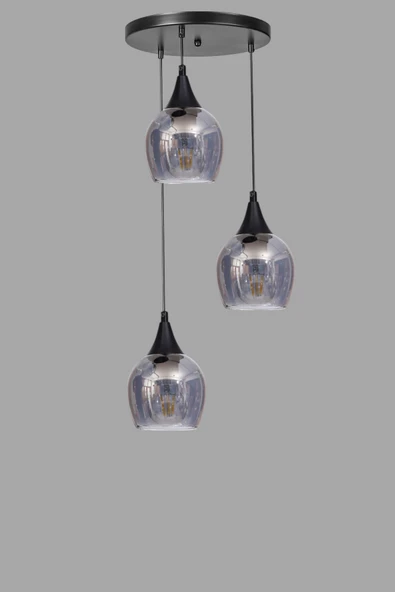 Lumexx ENZO 3 LÜ TEPSİLİ SİYAH FÜME CAMLI SARKIT - Resim 3