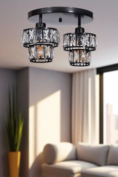 Lumexx LEO 2 Lİ TEPSİLİ SİYAH PLAFONYER AVİZE ürün görseli